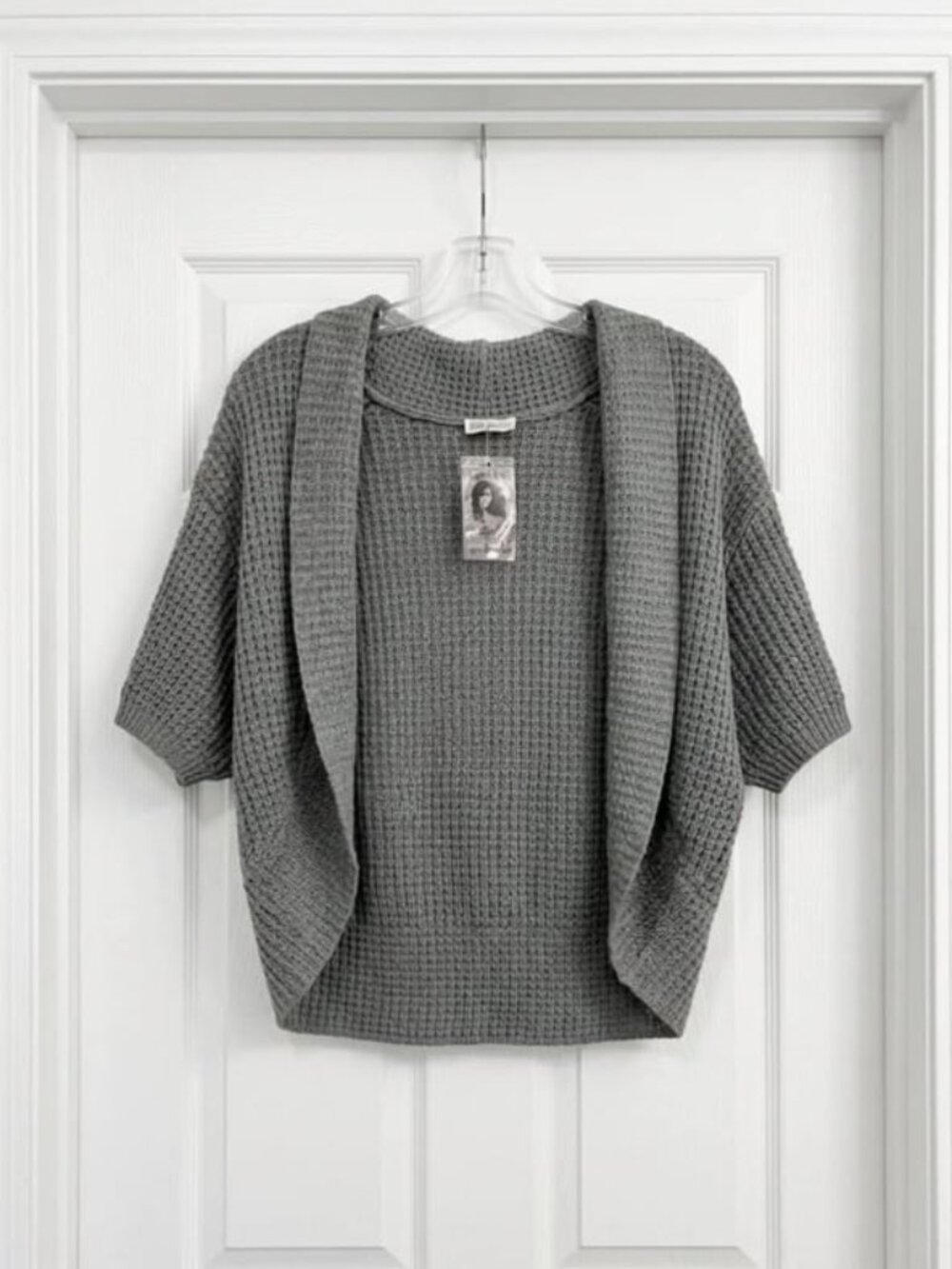 Extra Touch Collection Gray Waffle Knit Cocoon Shrug Cardigan 1X
